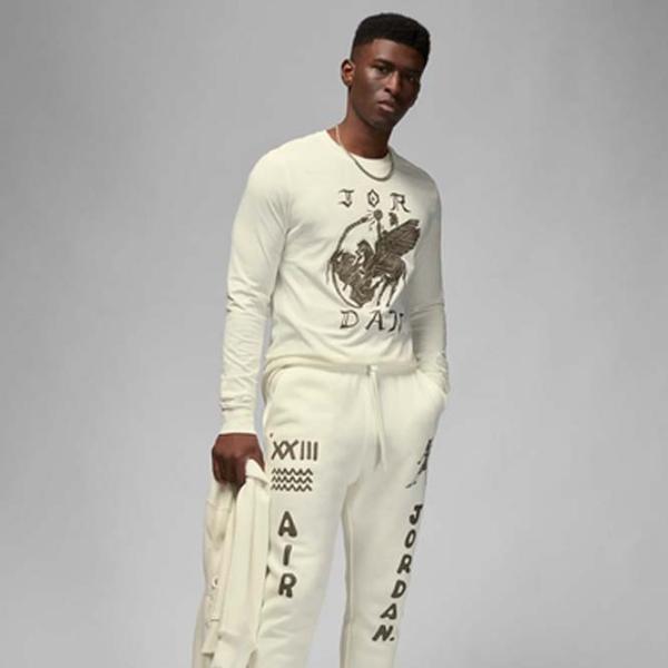 Tricou cu mânecă lungă pentru bărbați Jordan Flt Artst Srs Ls Crew Sportiv / Beige photo 3