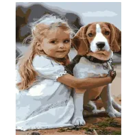 Pictură pe numere Strateg Fata cu Beagle GS915 50 x 40 cm / Verticală