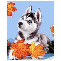 Картина по номерам Strateg Хаски в листьях GS1628 50 x 40 см / Вертикальная