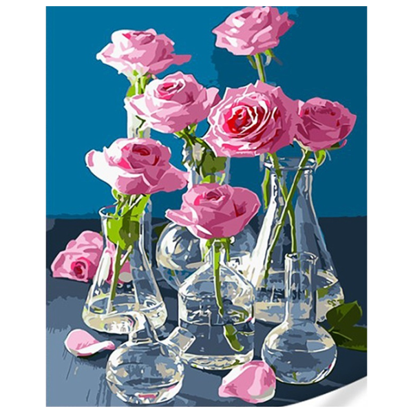 Картина по номерам Strateg Розы в стеклянных вазах GS1629 50 x 40 см / Вертикальная photo 1