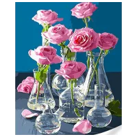 Картина по номерам Strateg Розы в стеклянных вазах GS1629 50 x 40 см / Вертикальная