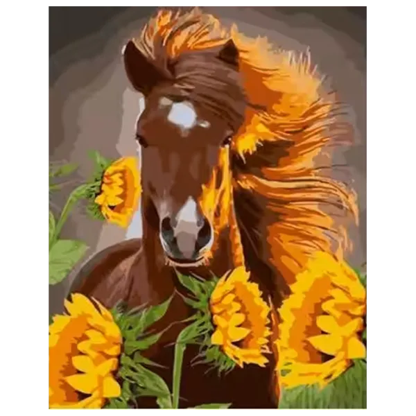 Pictură pe numere Strateg Cal printre floarea soarelui GS975 50 x 40 cm / Verticală photo 1 Pictură pe numere Strateg Cal printre floarea soarelui GS975 50 x 40 cm / Verticală photo 1