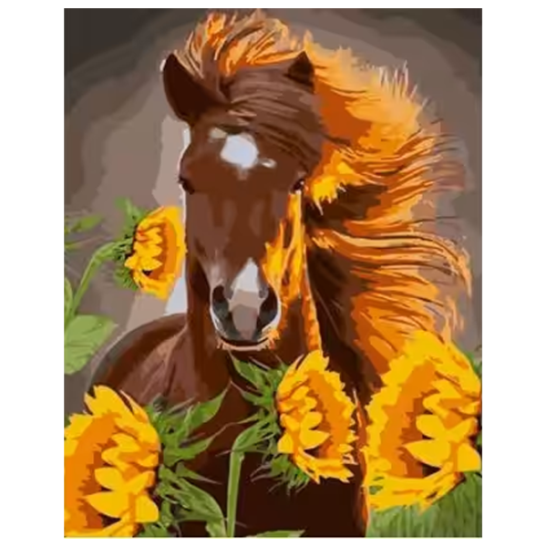 Pictură pe numere Strateg Cal printre floarea soarelui GS975 50 x 40 cm / Verticală photo 1 Pictură pe numere Strateg Cal printre floarea soarelui GS975 50 x 40 cm / Verticală photo 1