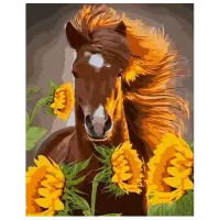 Pictură pe numere Strateg Cal printre floarea soarelui GS975 50 x 40 cm / Verticală