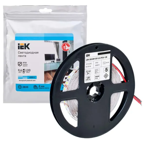 Светодиодная лента IEK LSR-2835W120-9,6-IP20-12В 5 м / Белый photo 3 Светодиодная лента IEK LSR-2835W120-9,6-IP20-12В 5 м / Белый photo 3
