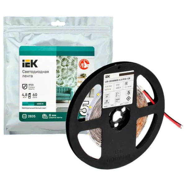 Bandă Led IEK LSR-2835NW60-4,8-IP20-12В 5 m / White photo 5 Bandă Led IEK LSR-2835NW60-4,8-IP20-12В 5 m / White photo 5