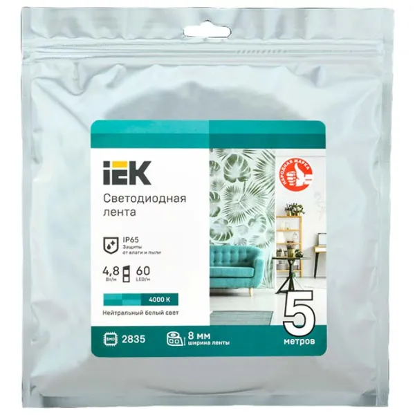 Светодиодная лента IEK LSR-2835NW120-9,6-IP65-12В 5 м / Белый photo 1
