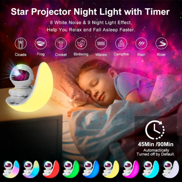 Проектор звезд Starry Sky Astronaut Colorful Moon  3+ / Черный Белый photo 4