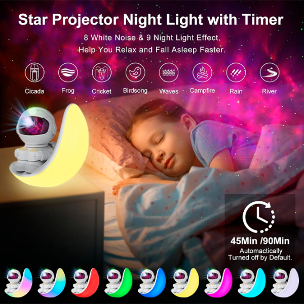 Проектор звезд Starry Sky Astronaut Colorful Moon  3+ / Черный Белый photo 4