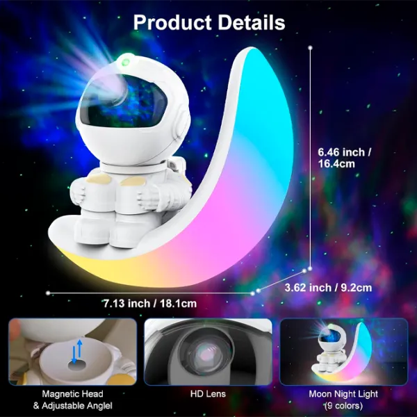 Проектор звезд Starry Sky Astronaut Colorful Moon  3+ / Черный Белый photo 7
