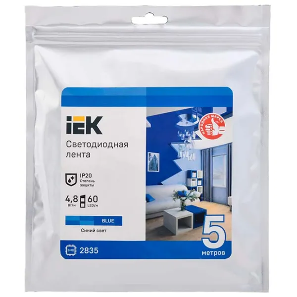 Светодиодная лента IEK LSR-2835B60-4,8-IP20-12В 5 м / Синий photo 1 Светодиодная лента IEK LSR-2835B60-4,8-IP20-12В 5 м / Синий photo 1
