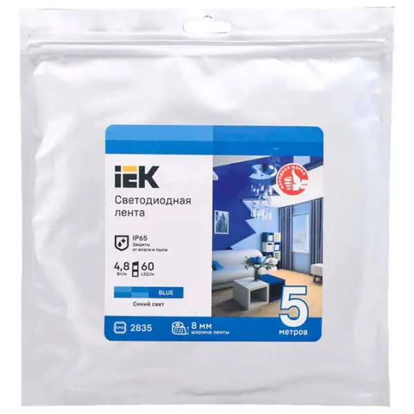 Светодиодная лента IEK LSR-2835B60-4,8-IP65-12В 5 м / Синий photo 1 Светодиодная лента IEK LSR-2835B60-4,8-IP65-12В 5 м / Синий photo 1