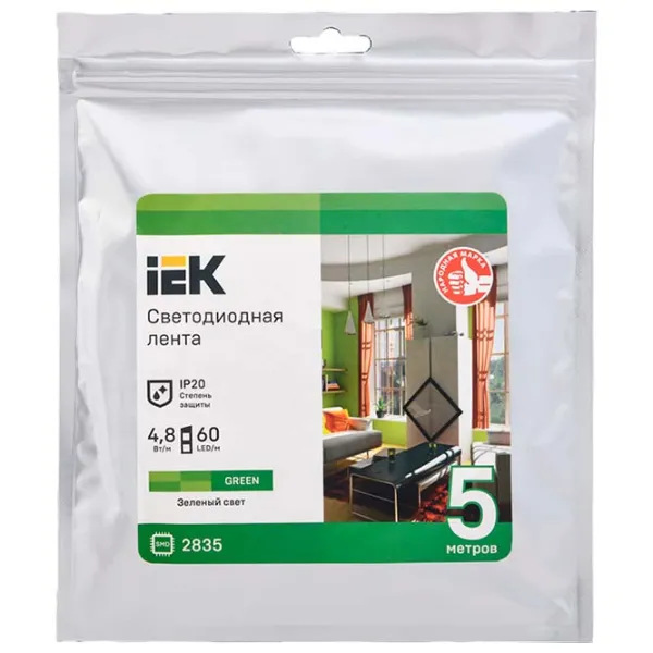 Светодиодная лента IEK LSR-2835G60-4,8-IP20-12В 5 м / Зеленый photo 1