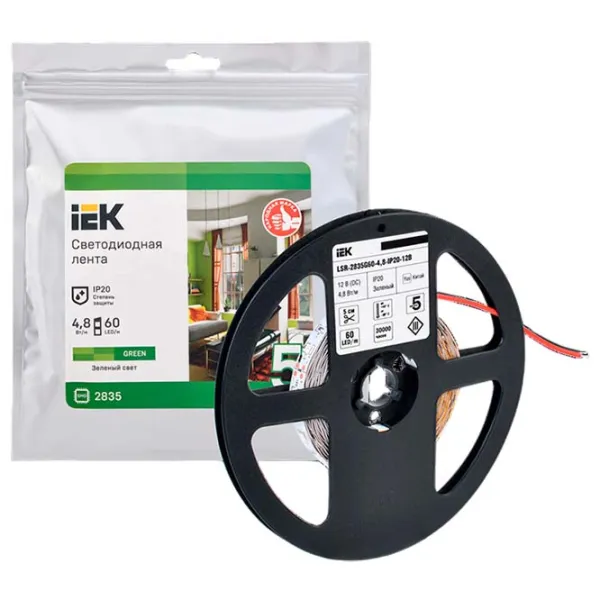 Светодиодная лента IEK LSR-2835G60-4,8-IP20-12В 5 м / Зеленый photo 4