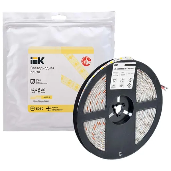 Bandă Led IEK LSR-5050WW60-14,4-IP65-12В 5 m / White photo 4 Bandă Led IEK LSR-5050WW60-14,4-IP65-12В 5 m / White photo 4