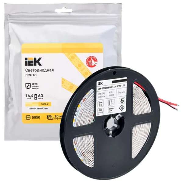 Светодиодная лента IEK LSR-5050WW60-14,4-IP20-12V 5 м / Белый photo 4