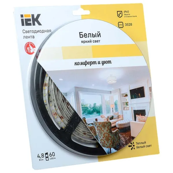 Светодиодная лента IEK LSR-3528WW60-4.8-IP65-12V 5 м / Белый photo 1
