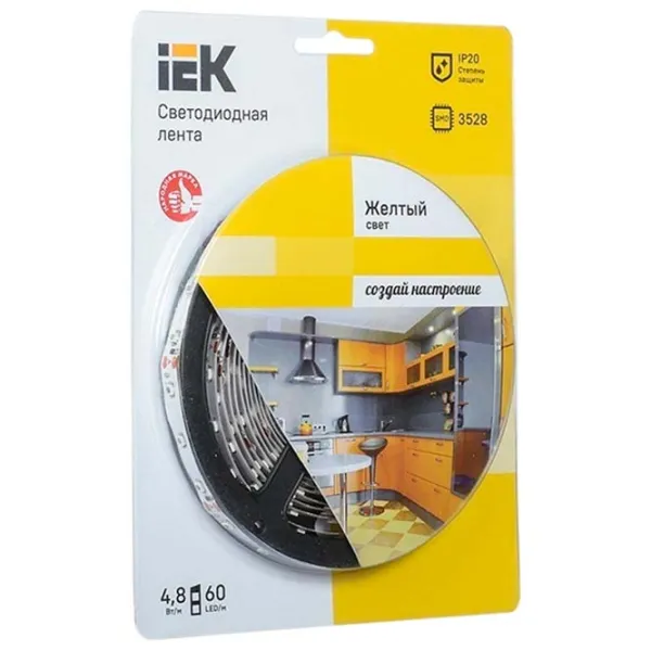 Светодиодная лента IEK LSR-3528Y60-4.8-IP20-12V 5 м / Белый photo 1