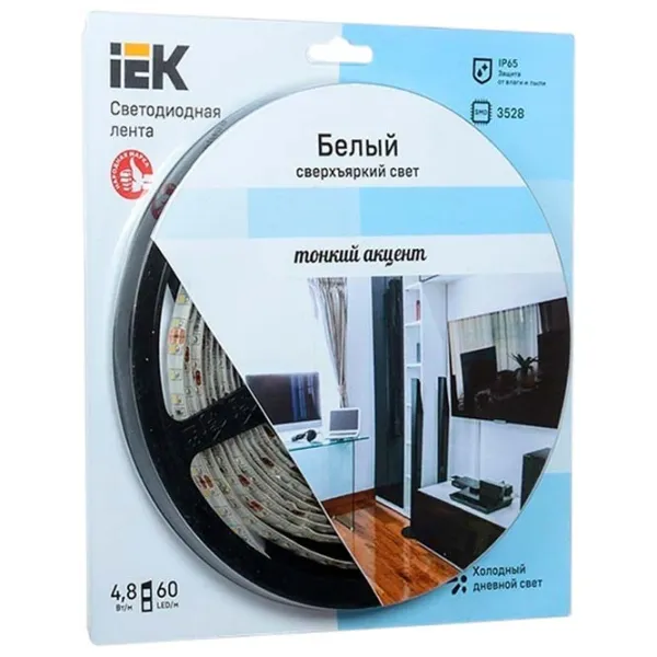 Светодиодная лента IEK LSR-3528W60-4.8-IP65-12V 5 м / Белый photo 1 Светодиодная лента IEK LSR-3528W60-4.8-IP65-12V 5 м / Белый photo 1