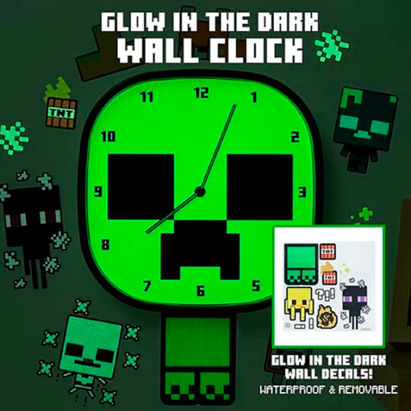 Ceas Paladone Creeper Glow In The Dark PP12045MCF Minecraft / Black Green photo 4