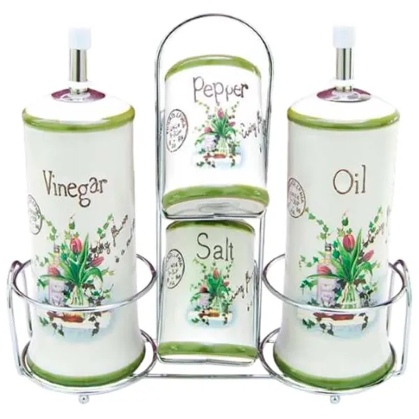Set pentru condimente Maestro Mr-20065-04S Ceramică / White-Green photo 1