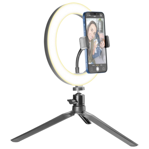 Штатив с круглой лампой Cellularline Selfie Ring 200 мм Черный photo 1