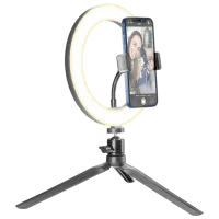Штатив с круглой лампой Cellularline Selfie Ring 200 мм Черный