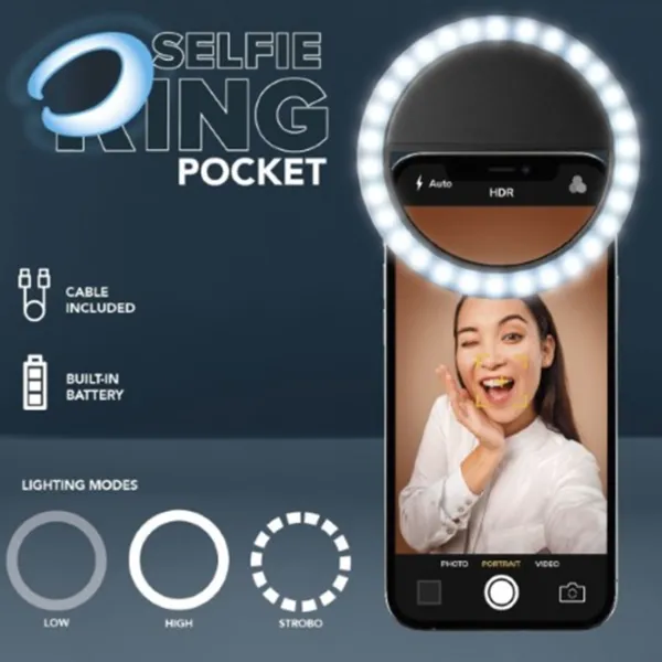 Lampă circulară Cellularline Selfie Ring Pocket  Black photo 4
