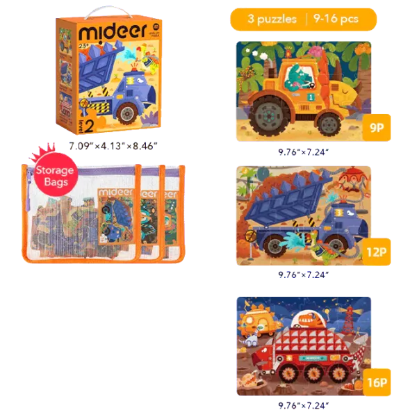 Puzzle Mideer Dinozauri echipamente de construcție 2.5+/ Numărul de piese: 37 photo 2 Puzzle Mideer Dinozauri echipamente de construcție 2.5+/ Numărul de piese: 37 photo 2