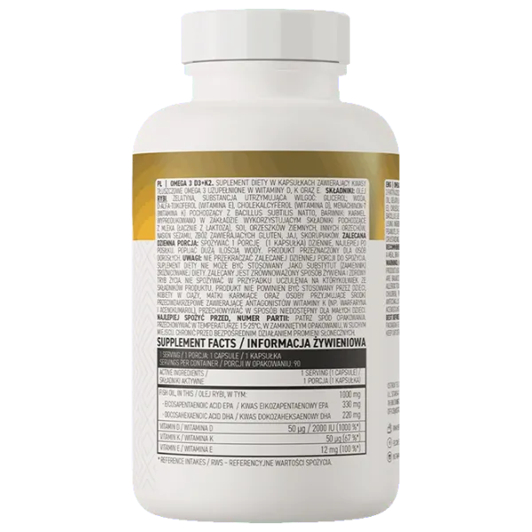 Vitamine și minerale OstroVit Omega 3 D3+K2 (5903246220308) 90 capsule photo 3