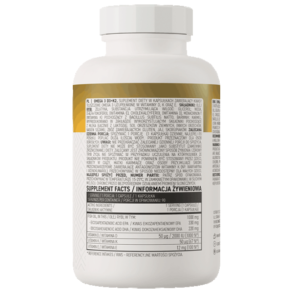 Vitamine și minerale OstroVit Omega 3 D3+K2 (5903246220308) 90 capsule photo 3