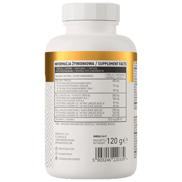 Витамины и минералы OstroVit OMEGA 3-6-9 (5903246220339) 90 капсул photo 3 Витамины и минералы OstroVit OMEGA 3-6-9 (5903246220339) 90 капсул photo 3