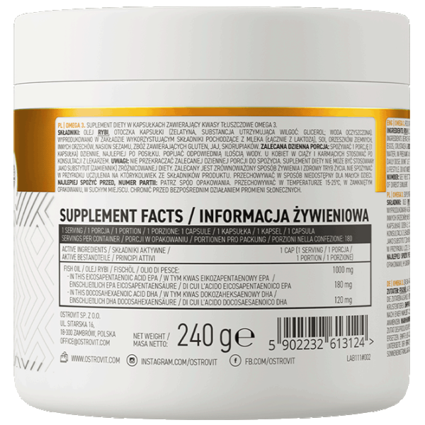 Витамины и минералы OstroVit OMEGA 3 (5902232613124) 180 капсулы photo 3 Витамины и минералы OstroVit OMEGA 3 (5902232613124) 180 капсулы photo 3