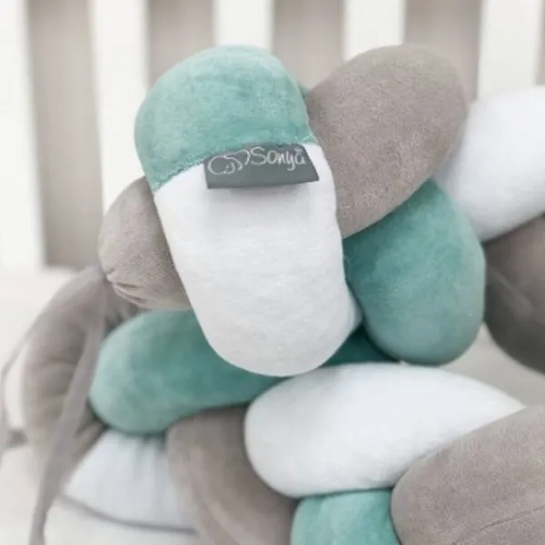 Bară de protecție impletită pentru pătuț Veres 154.02.10  Mint Grey / Plush photo 3