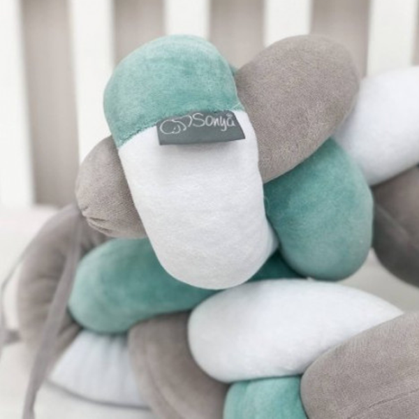 Bară de protecție impletită pentru pătuț Veres 154.02.10  Mint Grey / Plush photo 3