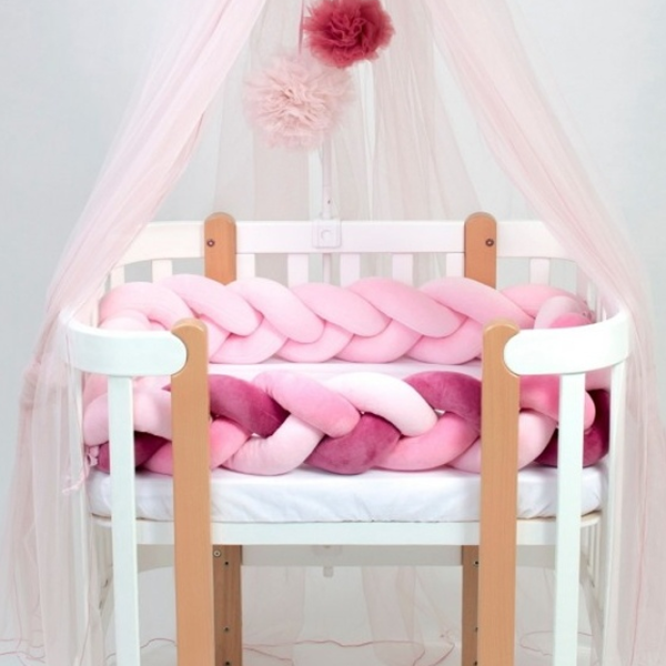 Bară de protecție impletită pentru pătuț Veres 154.02.5  Pink / Plush photo 3