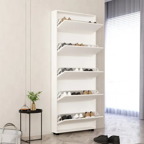 Dulap pentru încălțăminte Mobildor-Lux LEO Slim 203 x 90 x 16 /White /White photo 2