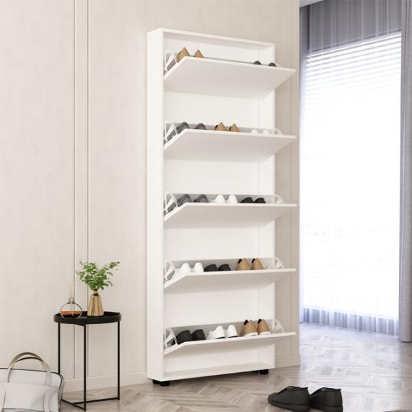 Dulap pentru încălțăminte Mobildor-Lux LEO Slim 203 x 90 x 16 /White /White photo 2