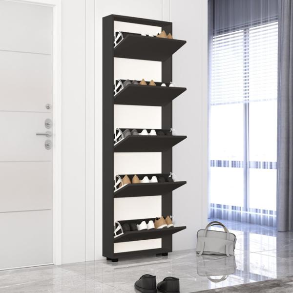 Dulap pentru încălțăminte Mobildor-Lux LEO Slim 203 x 90 x 16 /Anthracite /Anthracite photo 2