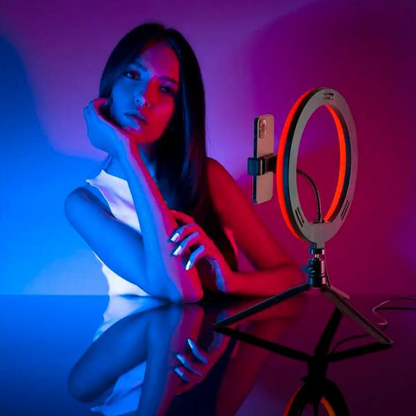 Штатив с круглой лампой Cellularline Selfie Ring Multicolor 250 мм Черный photo 2