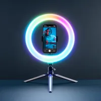 Trepied cu lampă Cellularline Selfie Ring Multicolor 250 mm Black photo 5