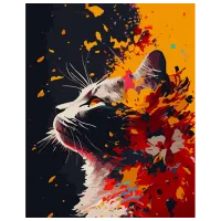 Картина по номерам Strateg Кот с цветами GS909 50 x 40 см / Вертикальная