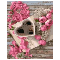 Картина по номерам Strateg Кофе с розами GS978 50 x 40 см / Вертикальная