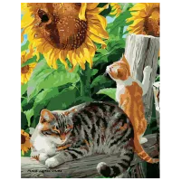 Картина по номерам Strateg Котики под подсолнечниками GS1053 50 x 40 см / Вертикальная
