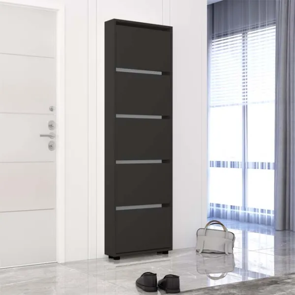 Dulap pentru încălțăminte Mobildor-Lux LEO Slim 203 x 70 x 16 /Anthracite /Anthracite photo 2