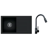 Chiuvetă SanDonna Set Arona 760 76 x 44 / Piatră naturală / Black Metalic