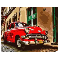 Картина по номерам Strateg Красная ретро машина SS1063 40 x 30 cm / Горизонтальная