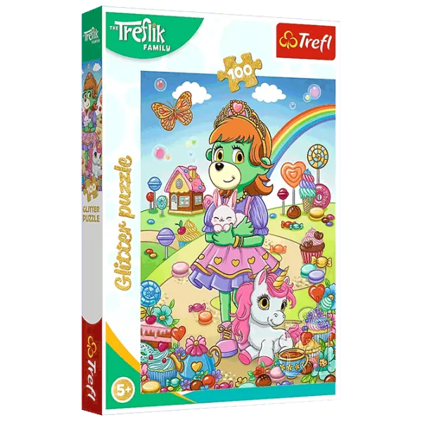 Puzzle Trefl Glitter Trefliki 5+/ Количество деталей: 100 photo 1 Puzzle Trefl Glitter Trefliki 5+/ Количество деталей: 100 photo 1