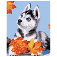 Картина по номерам Strateg Хаски в листьях SS1130 40 x 30 cm / Вертикальная