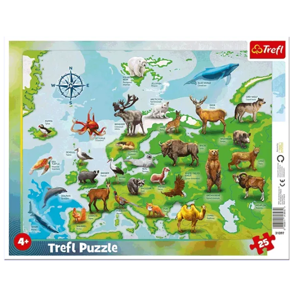 Puzzle Trefl Europe Map with Animals 4+/ Numărul de piese: 25 photo 1 Puzzle Trefl Europe Map with Animals 4+/ Numărul de piese: 25 photo 1